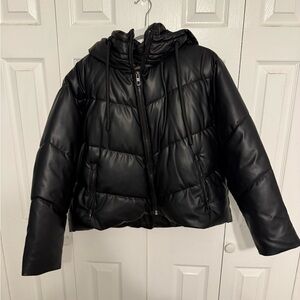Zara Black Faux Leather Puffer Jacket
